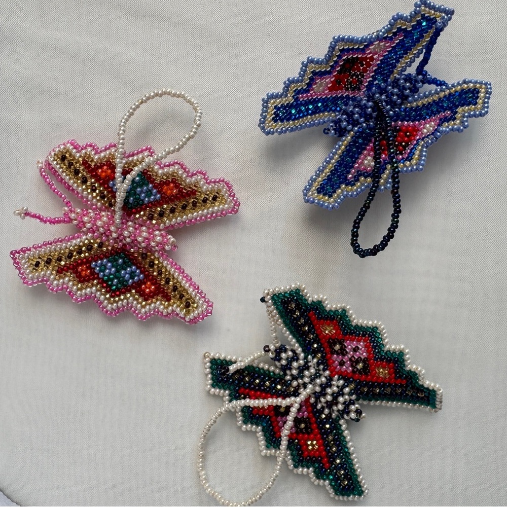 Mayan Artisan in Guatemala Handmade Beaded Butterfly Ornaments